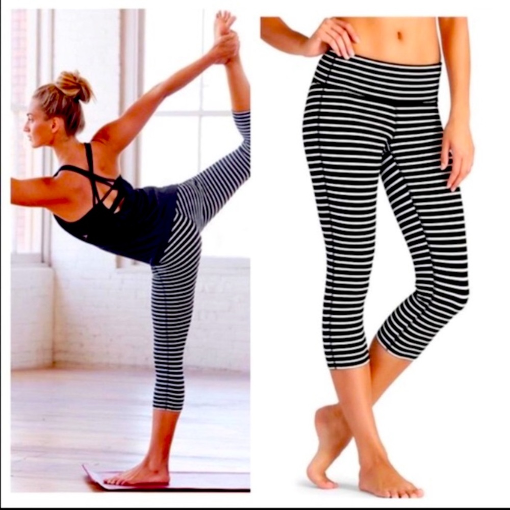 ATHLETA leggings size Medium. Black and white striped.